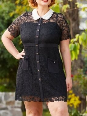 ModCloth NEW 1X Wednesday Adams Inspired Black Lace Dress Peter Pan Collar